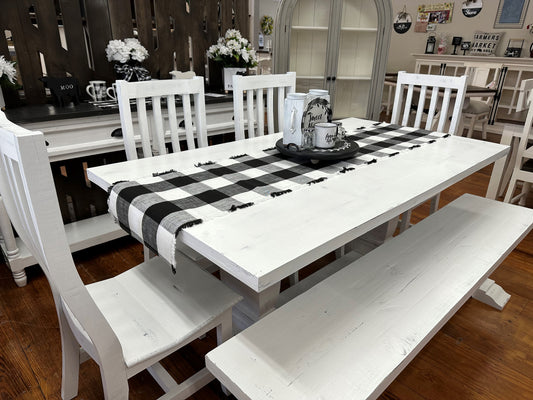 Anna Trestle Dining 6' Set, Sanded White