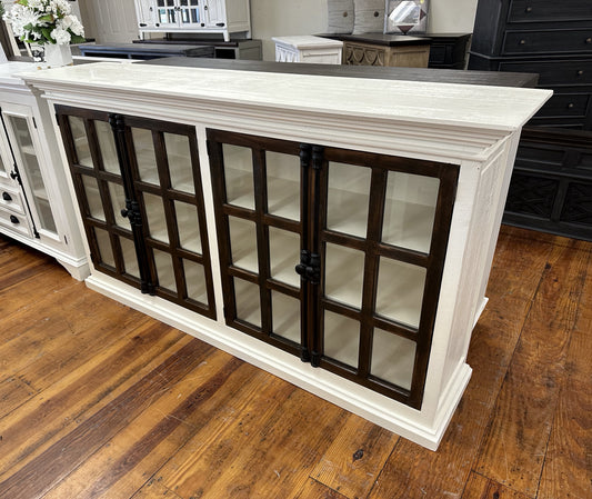 Emory 4 Door Console, Aged White & Tobacco Doors