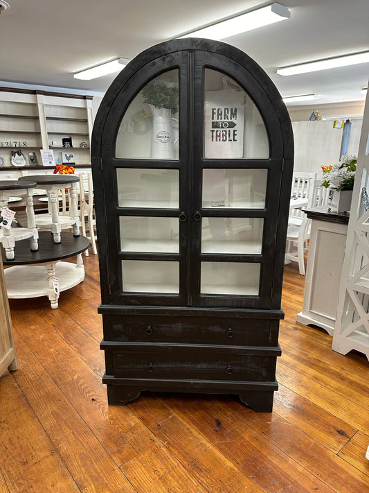 Fremont Rounded Accent Cabinet, Sanded Black With White Interior