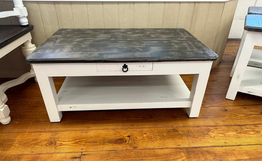 Traditional Coffee Table, Sanded White & Weathered Wood Top