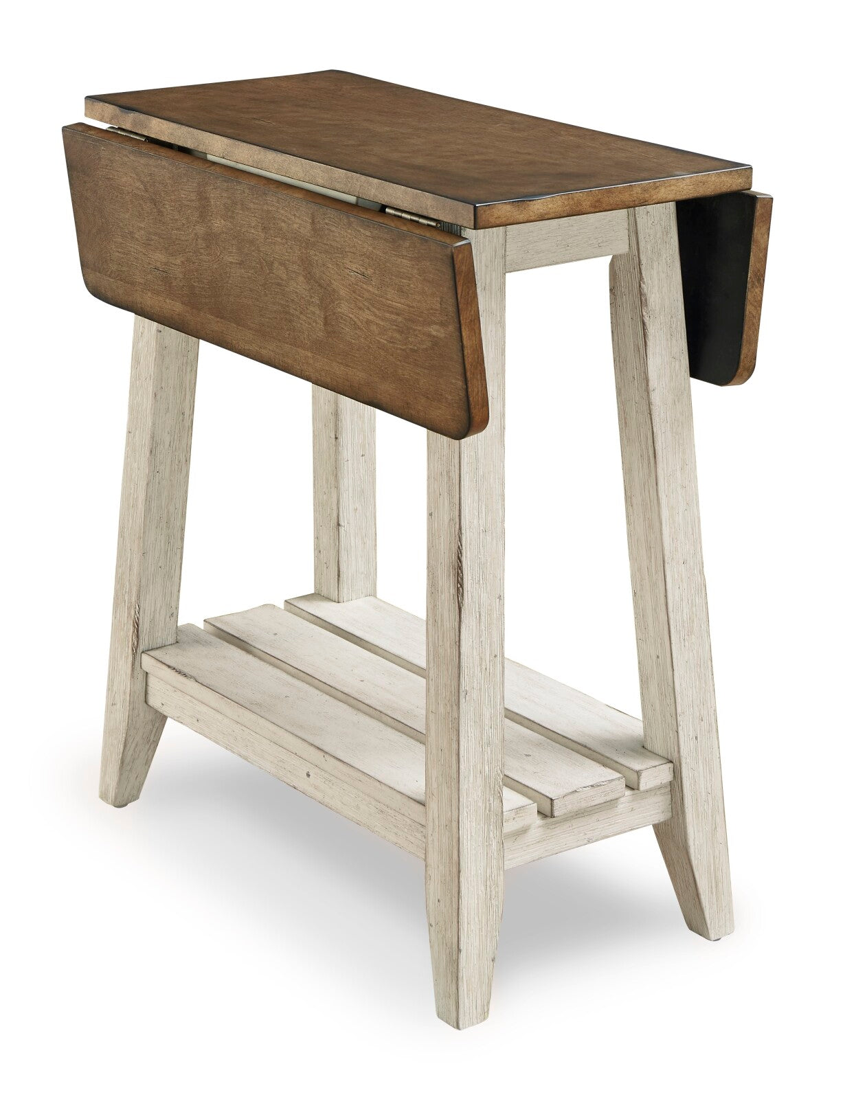 Rustic White & Almond Drop Leaf End Table