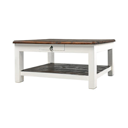 Chastain Coffee Table, Aged White & Tobacco Top