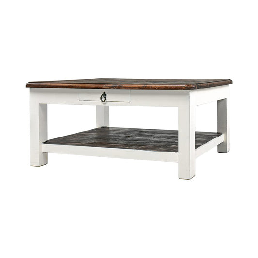 Chastain Coffee Table, Aged White & Tobacco Top