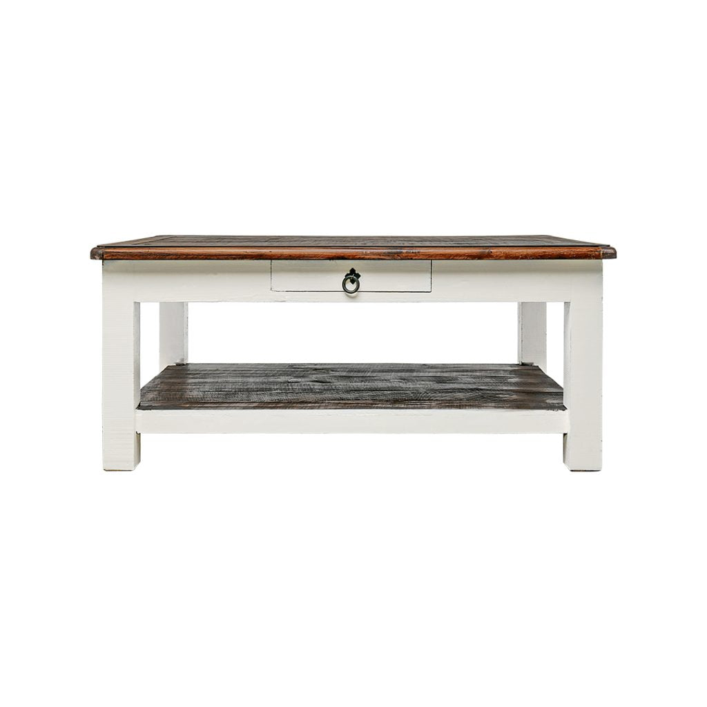Chastain Coffee Table, Aged White & Tobacco Top