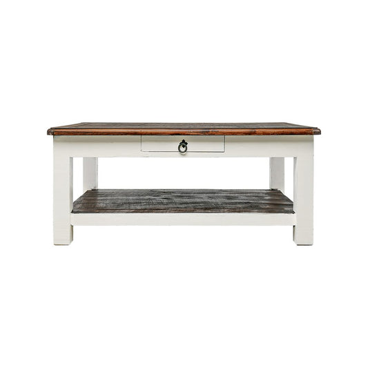 Chastain Coffee Table, Aged White & Tobacco Top