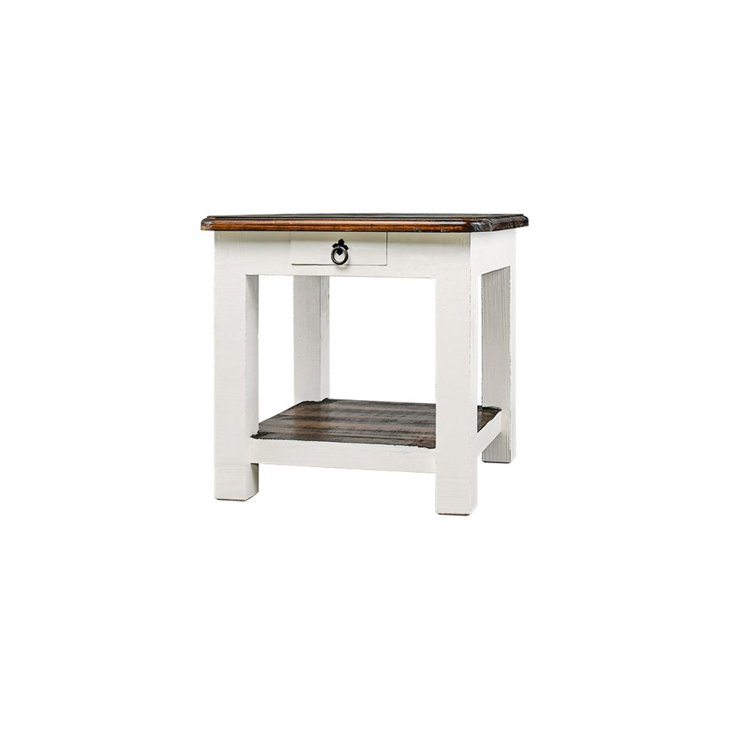 Chastain End Table, Aged White & Tobacco Top