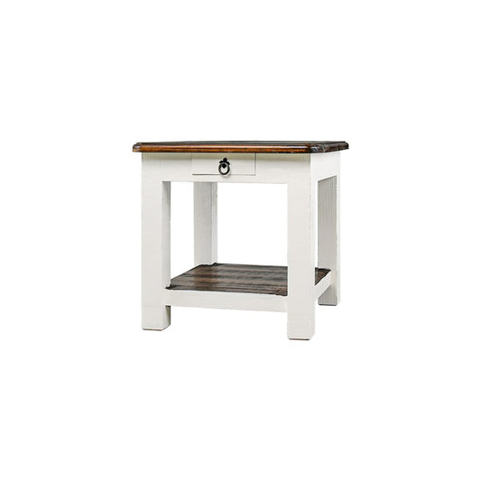 Chastain End Table, Aged White & Tobacco Top