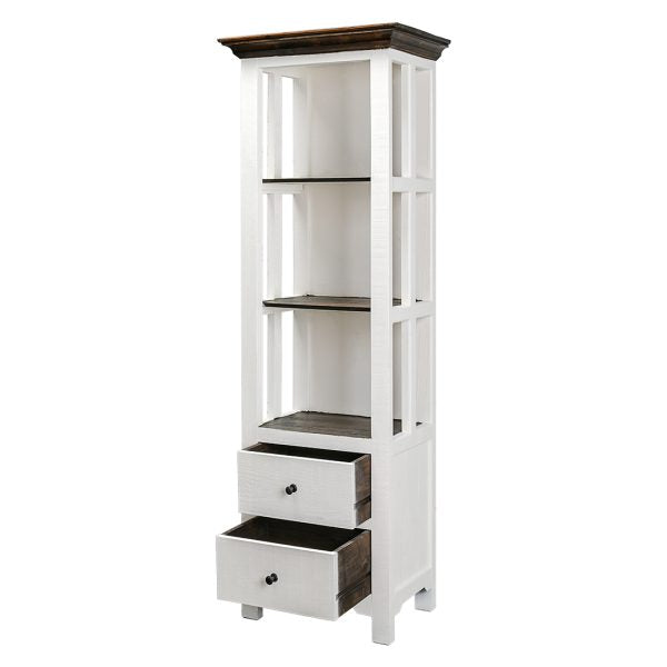 Verona Narrow Bookcase, Aged White/Tobacco