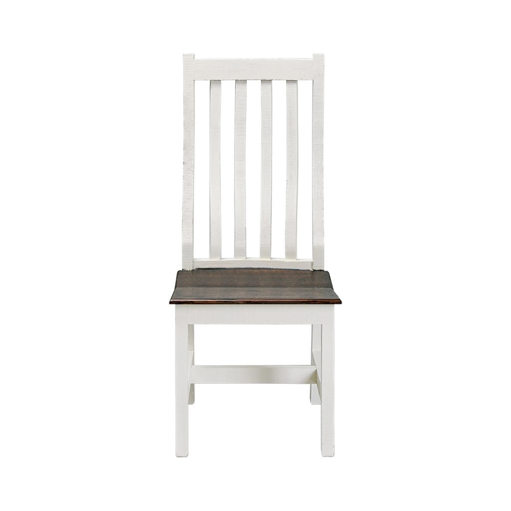 Slat Back Chair, Aged White & Tobacco